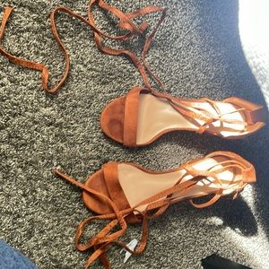 Tan wrap around ankle small heel